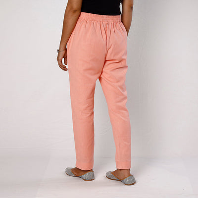 Baby Pink Flex Cotton Tapered Casual Pant for Women