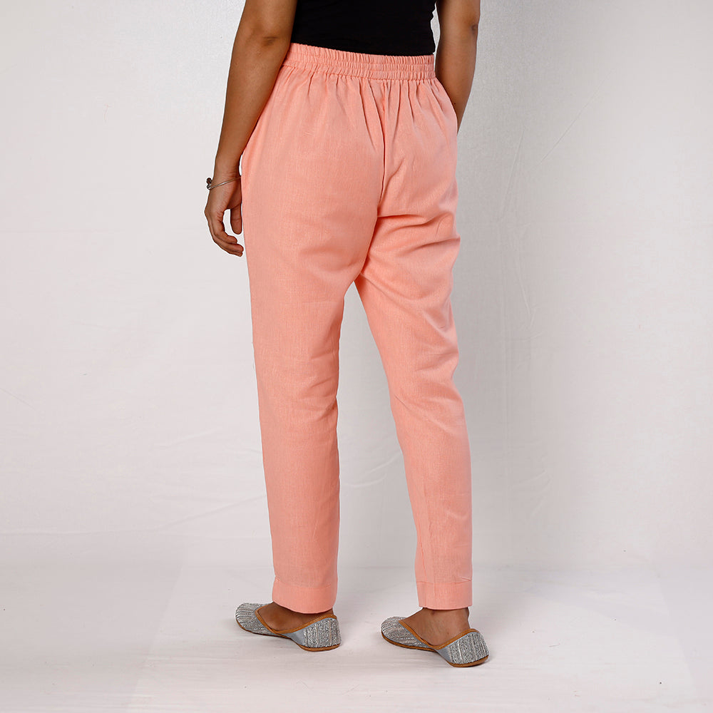 Baby Pink Flex Cotton Tapered Casual Pant for Women