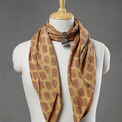 Beige - Modal Silk Bagh Block Printing Pendant Necklace Scarf