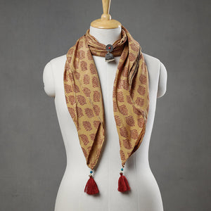 Beige - Modal Silk Bagh Block Printing Pendant Necklace Scarf