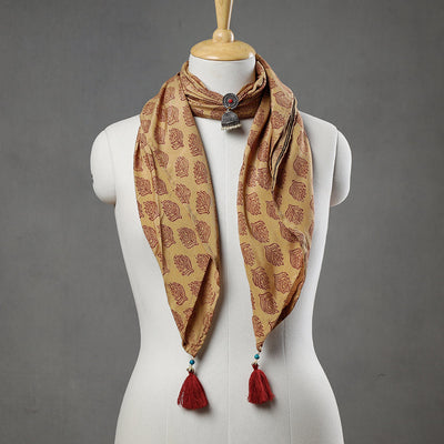 Beige - Modal Silk Bagh Block Printing Pendant Necklace Scarf