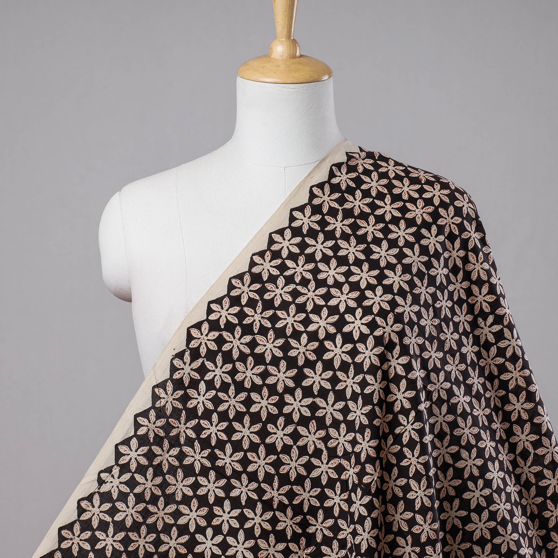 Black - Bagru Block Print Cotton Fabric 07