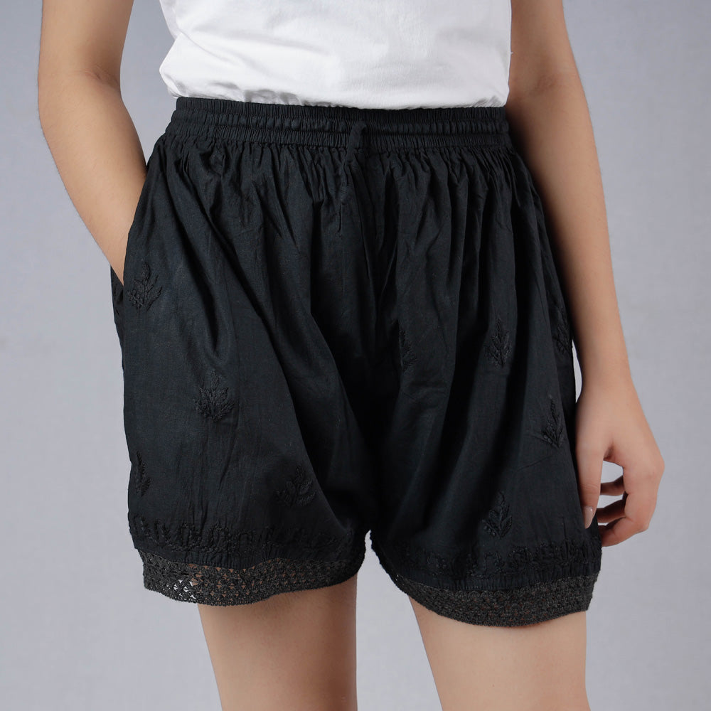 Black - Chikankari Embroidery Cotton Short