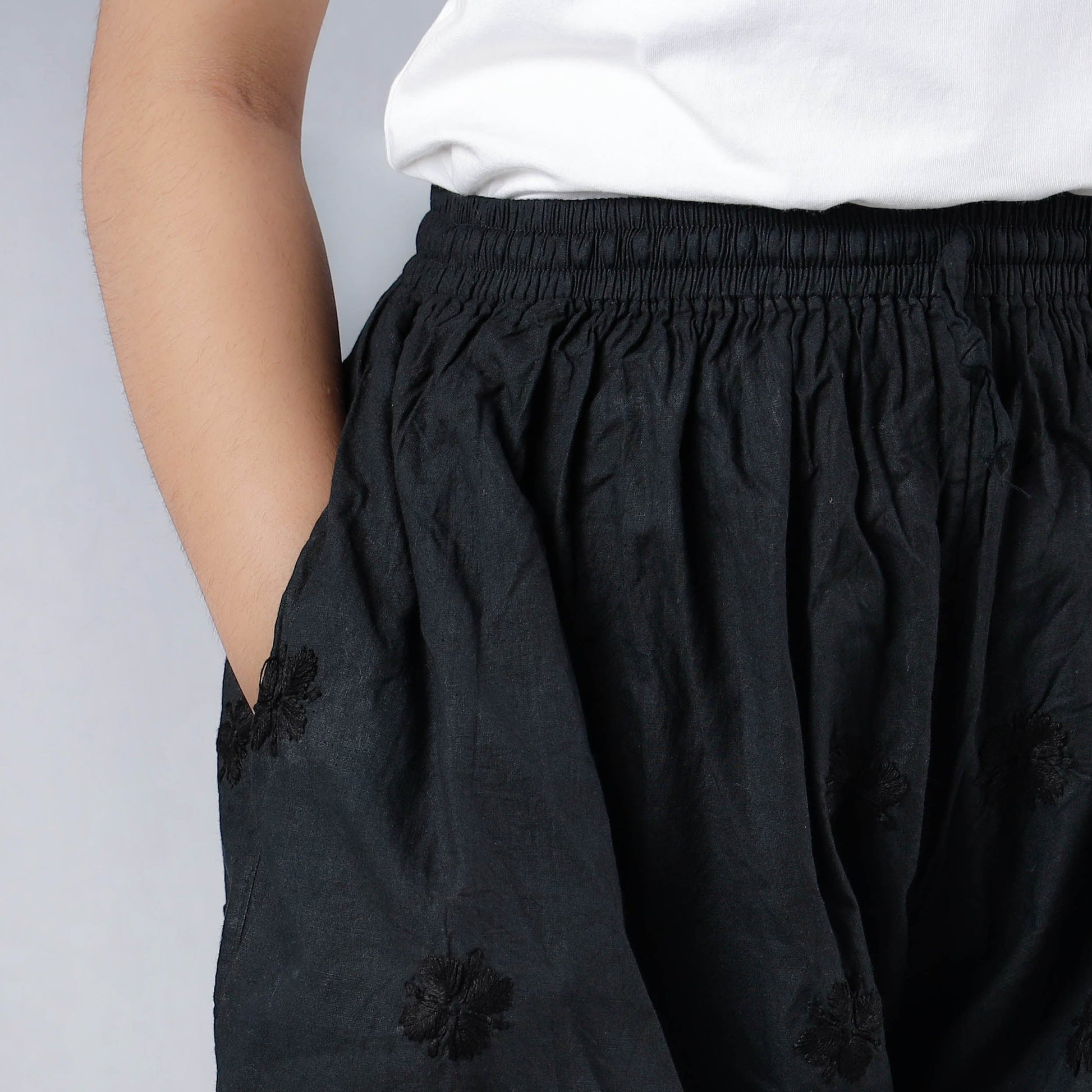 Black - Chikankari Embroidery Cotton Short