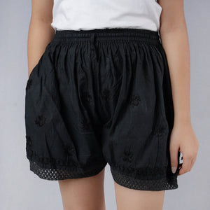 Black - Chikankari Embroidery Cotton Short