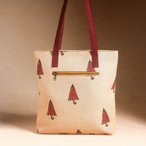 Beige - Handcrafted Sanganeri Printed Leather Hand Bag
