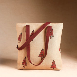 Beige - Handcrafted Sanganeri Printed Leather Hand Bag