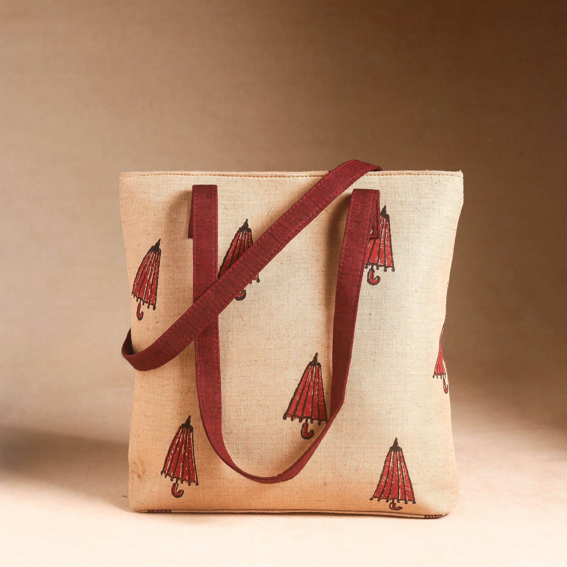 Beige - Handcrafted Sanganeri Printed Leather Hand Bag