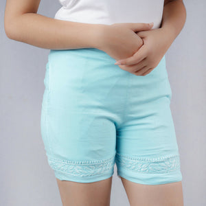 Blue - Chikankari Embroidery Cotton Short