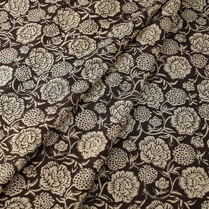 Brown - Dahlia Floral Bagru Block Print Cotton Fabric