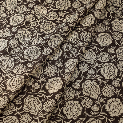 Brown - Dahlia Floral Bagru Block Print Cotton Fabric
