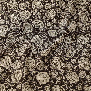 Brown - Dahlia Floral Bagru Block Print Cotton Fabric