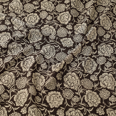 Brown - Dahlia Floral Bagru Block Print Cotton Fabric