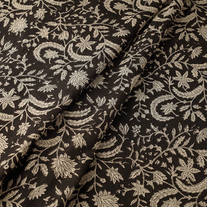 Black - Bagru Block Print Cotton Fabric 06