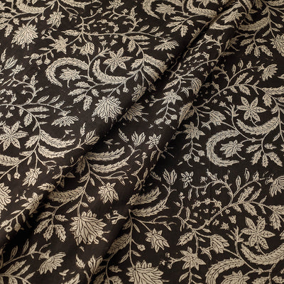 Black - Bagru Block Print Cotton Fabric 06