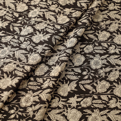 Black with Floral Cluster Bagru Block Print Cotton Fabric 05