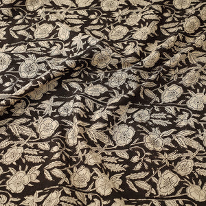 Black with Floral Cluster Bagru Block Print Cotton Fabric 05