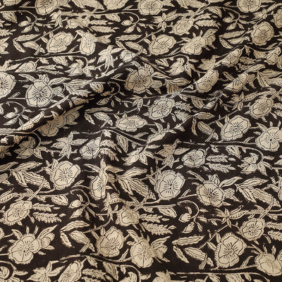 Black with Floral Cluster Bagru Block Print Cotton Fabric 05