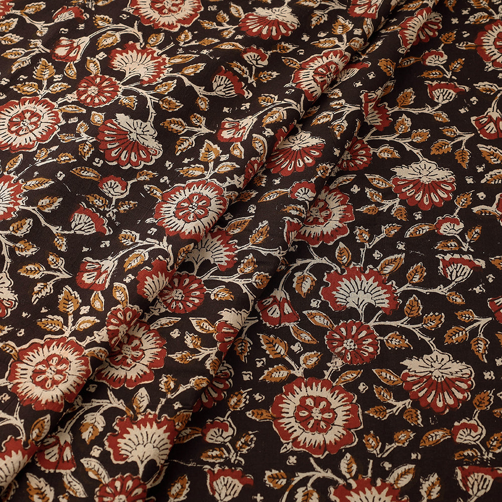 Black - Red Gardenia Bagru Block Print Cotton Fabric