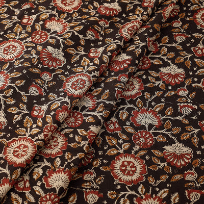 Black with Gulshan Bagh Bagru Block Print Cotton Fabric 04