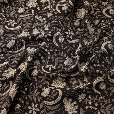 Black - Dabu Bagru Block Print Cotton Fabric 08