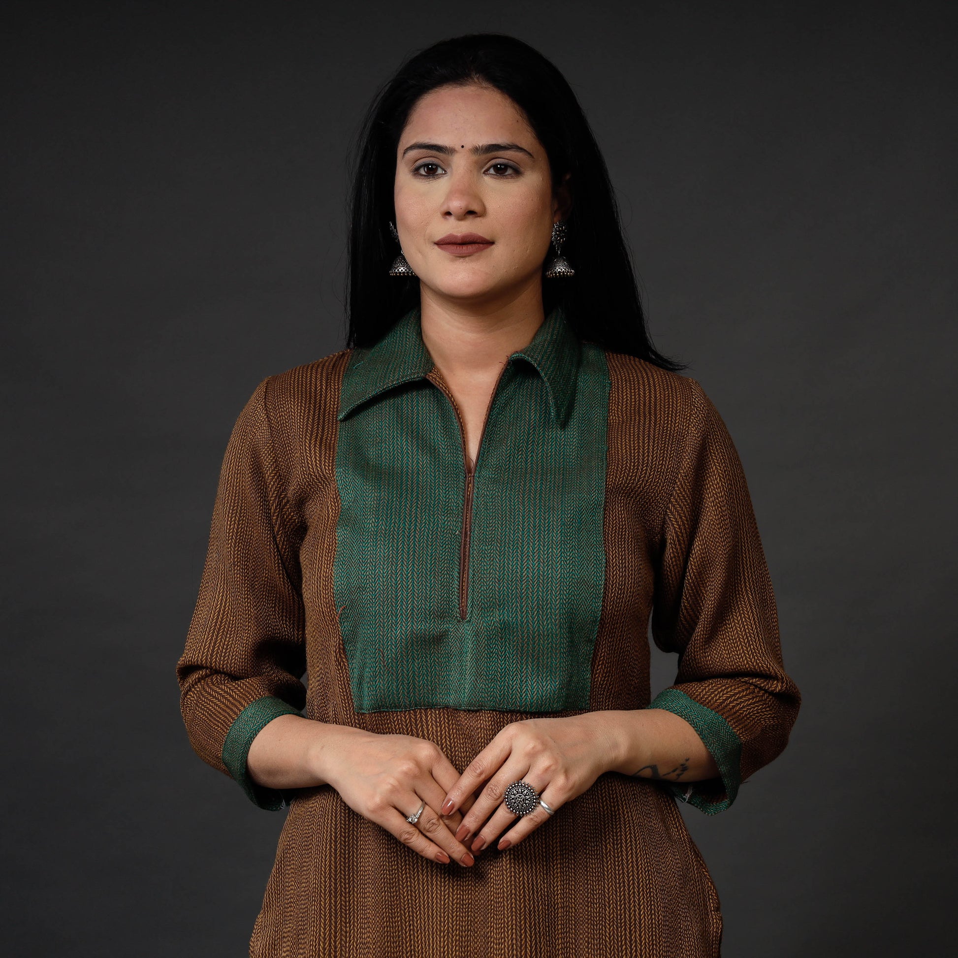 Brown - Kumaun Handwoven Straight Merino Woolen Kurta