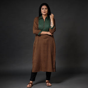 Brown - Kumaun Handwoven Straight Merino Woolen Kurta
