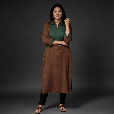 Brown - Kumaun Handwoven Straight Merino Woolen Kurta