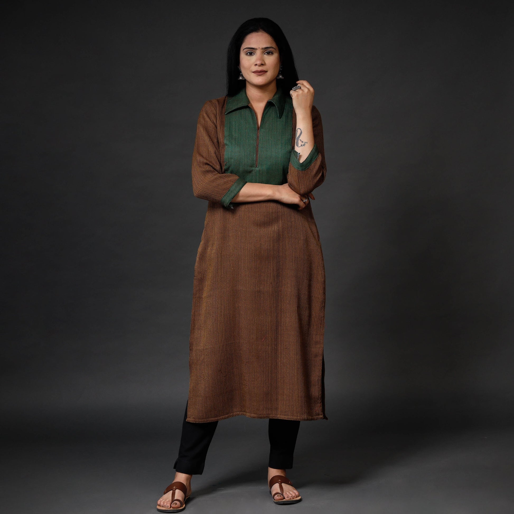 Brown - Kumaun Handwoven Straight Merino Woolen Kurta