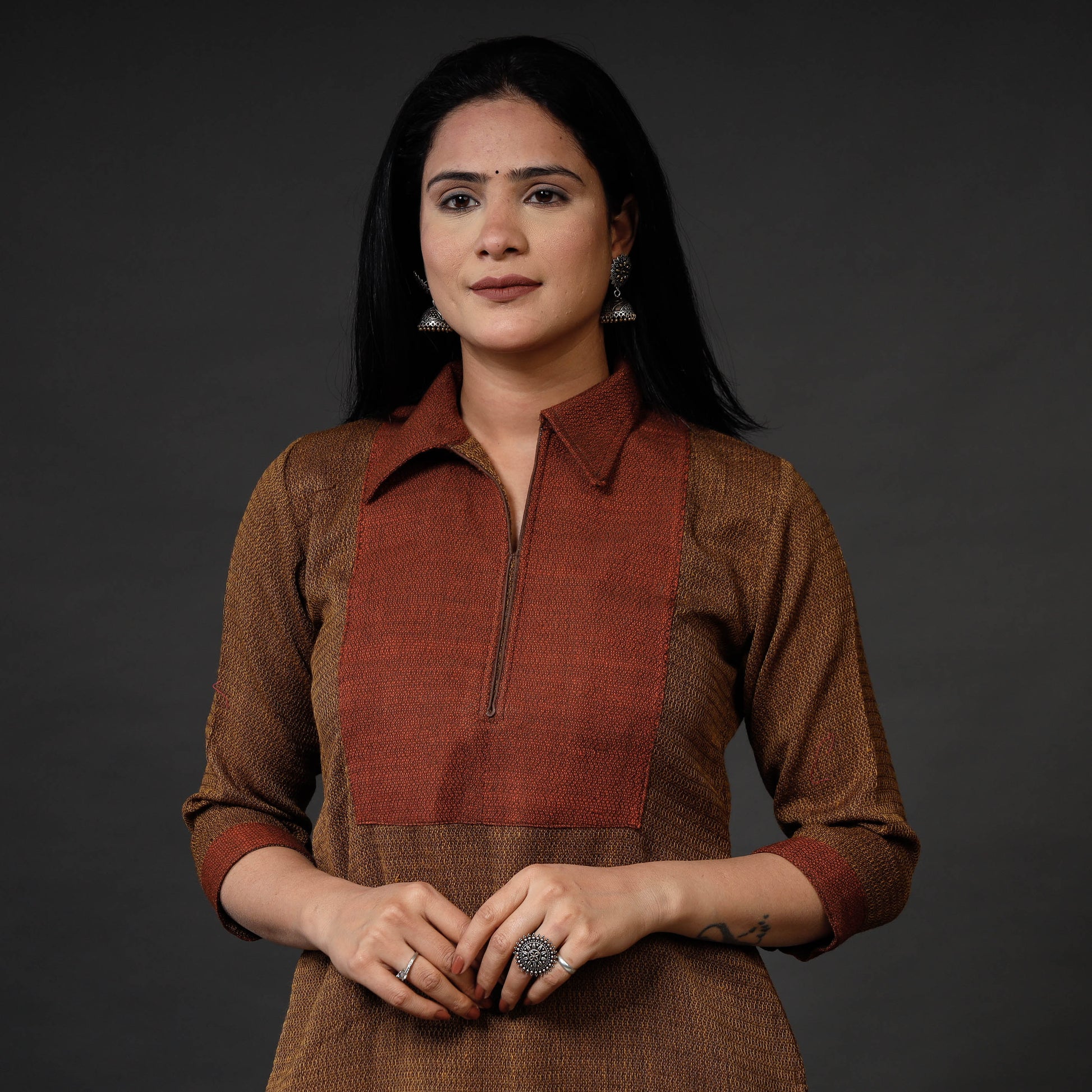 Brown - Kumaun Handwoven Straight Merino Woolen Kurta