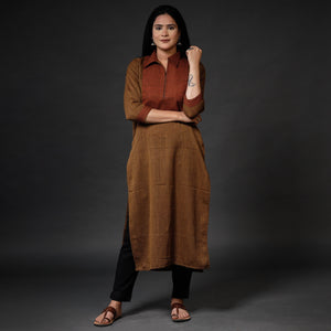 Brown - Kumaun Handwoven Straight Merino Woolen Kurta