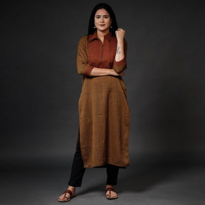 Brown - Kumaun Handwoven Straight Merino Woolen Kurta