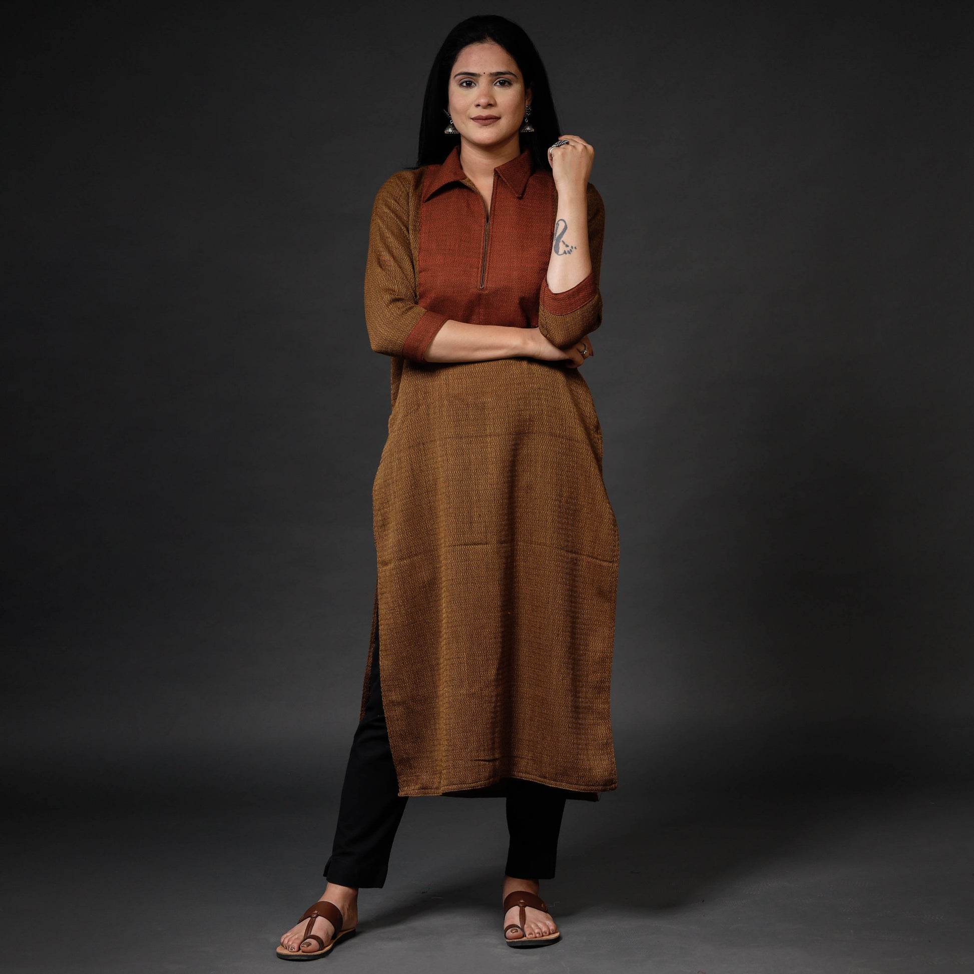 Brown - Kumaun Handwoven Straight Merino Woolen Kurta
