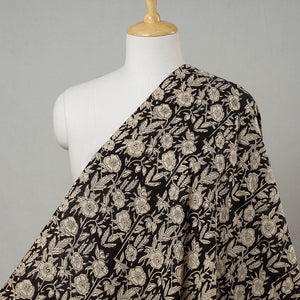 Black with Floral Cluster Bagru Block Print Cotton Fabric 05