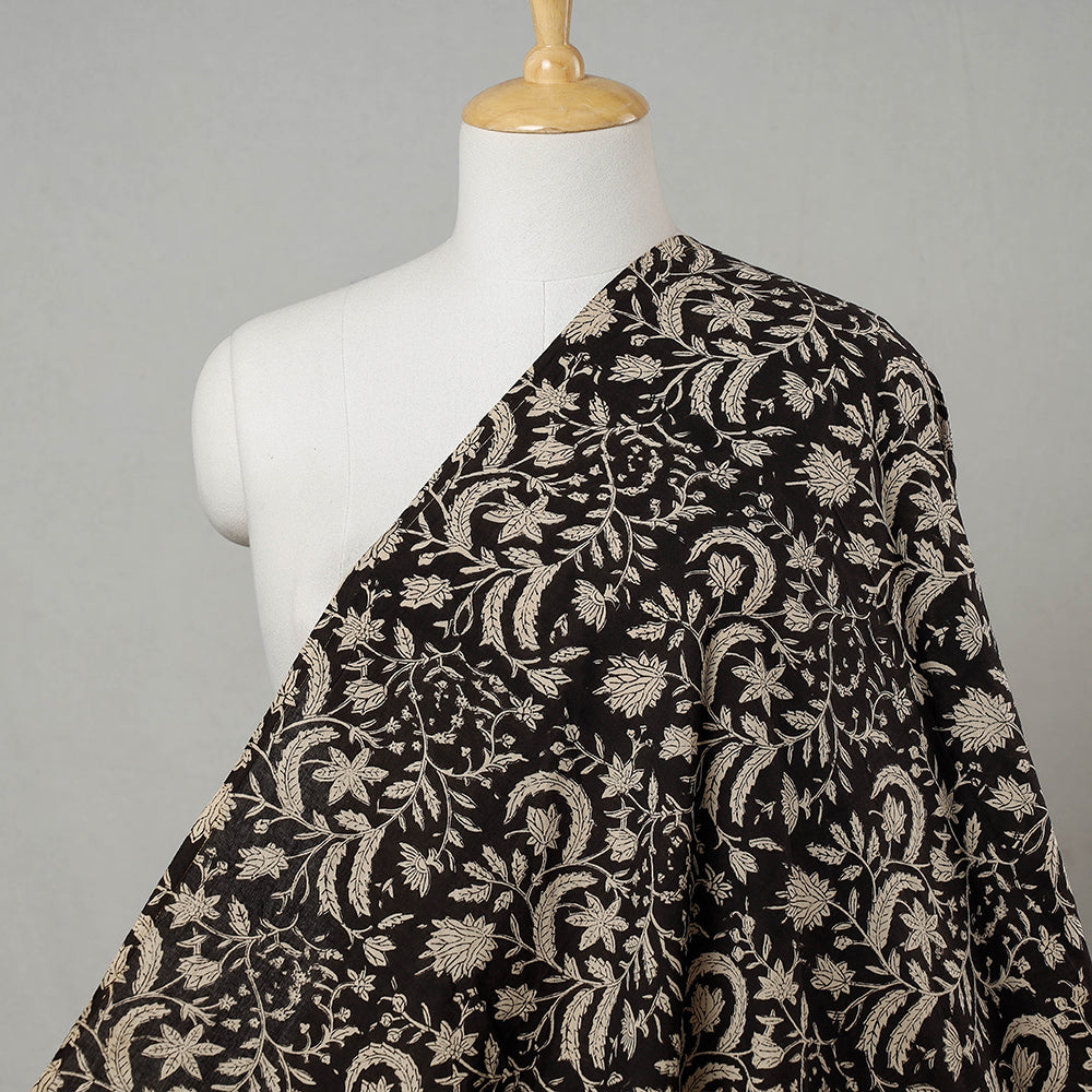 Black - Bagru Block Print Cotton Fabric 06