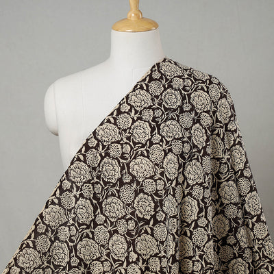 Brown - Dahlia Floral Bagru Block Print Cotton Fabric
