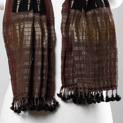 Brown - Ajrakh Prints Kutch Bhujodi Kala Cotton Handwoven Zari Work Stole