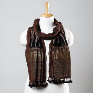 Brown - Ajrakh Prints Kutch Bhujodi Kala Cotton Handwoven Zari Work Stole