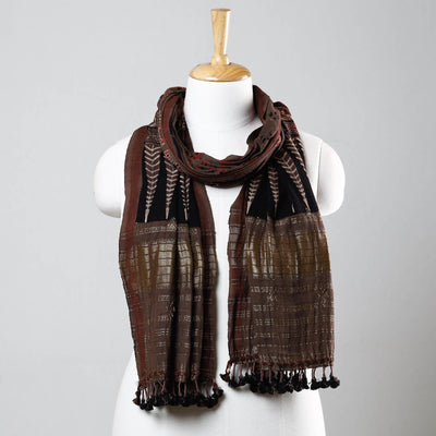 Brown - Ajrakh Prints Kutch Bhujodi Kala Cotton Handwoven Zari Work Stole