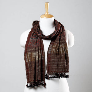 Brown - Ajrakh Prints Kutch Bhujodi Kala Cotton Handwoven Zari Work Stole