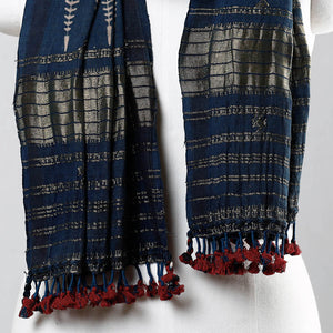 Blue - Ajrakh Prints Kutch Bhujodi Kala Cotton Handwoven Zari Work Stole