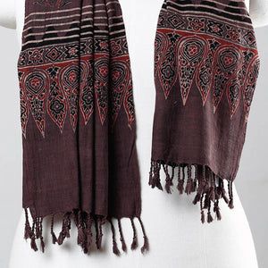 Brown - Ajrakh Prints Kutch Bhujodi Kala Cotton Handwoven Stole