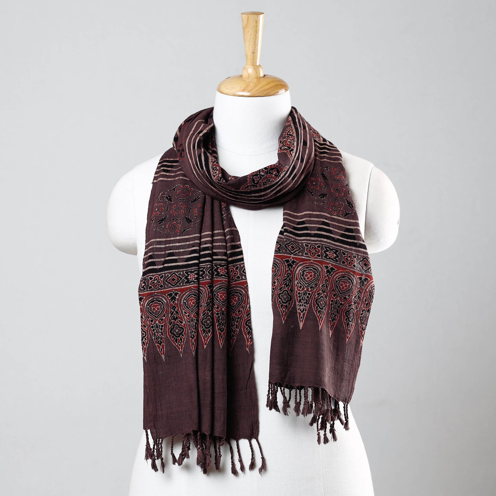 Brown - Ajrakh Prints Kutch Bhujodi Kala Cotton Handwoven Stole
