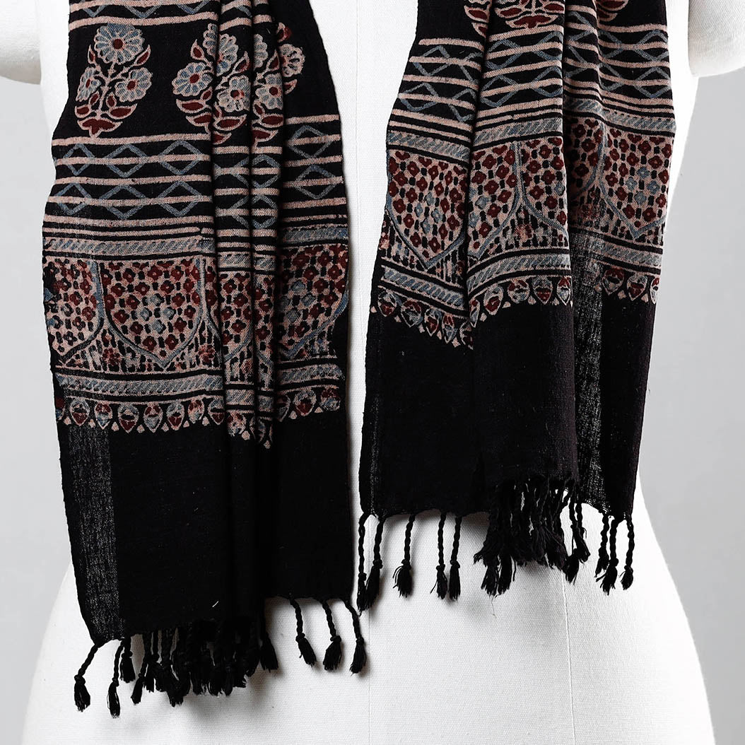Black - Ajrakh Prints Kutch Bhujodi Kala Cotton Handwoven Stole
