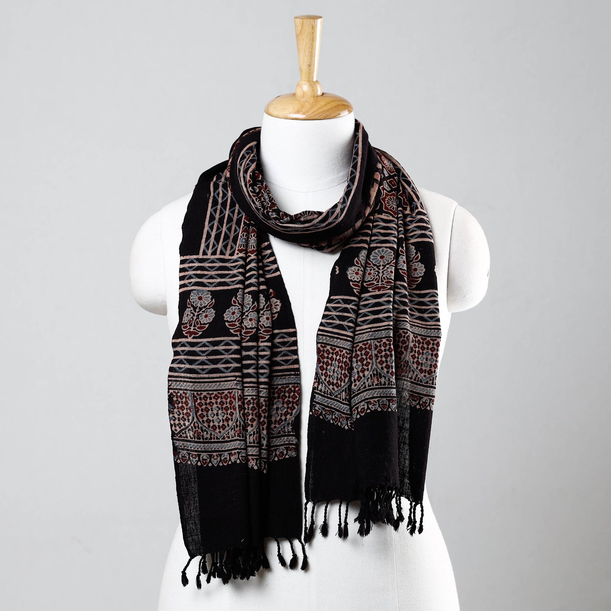 Black - Ajrakh Prints Kutch Bhujodi Kala Cotton Handwoven Stole