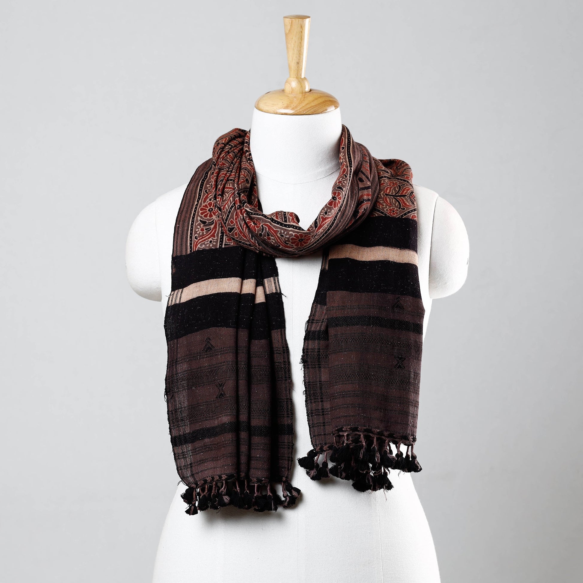 Brown - Ajrakh Prints Kutch Bhujodi Kala Cotton Handwoven Stole