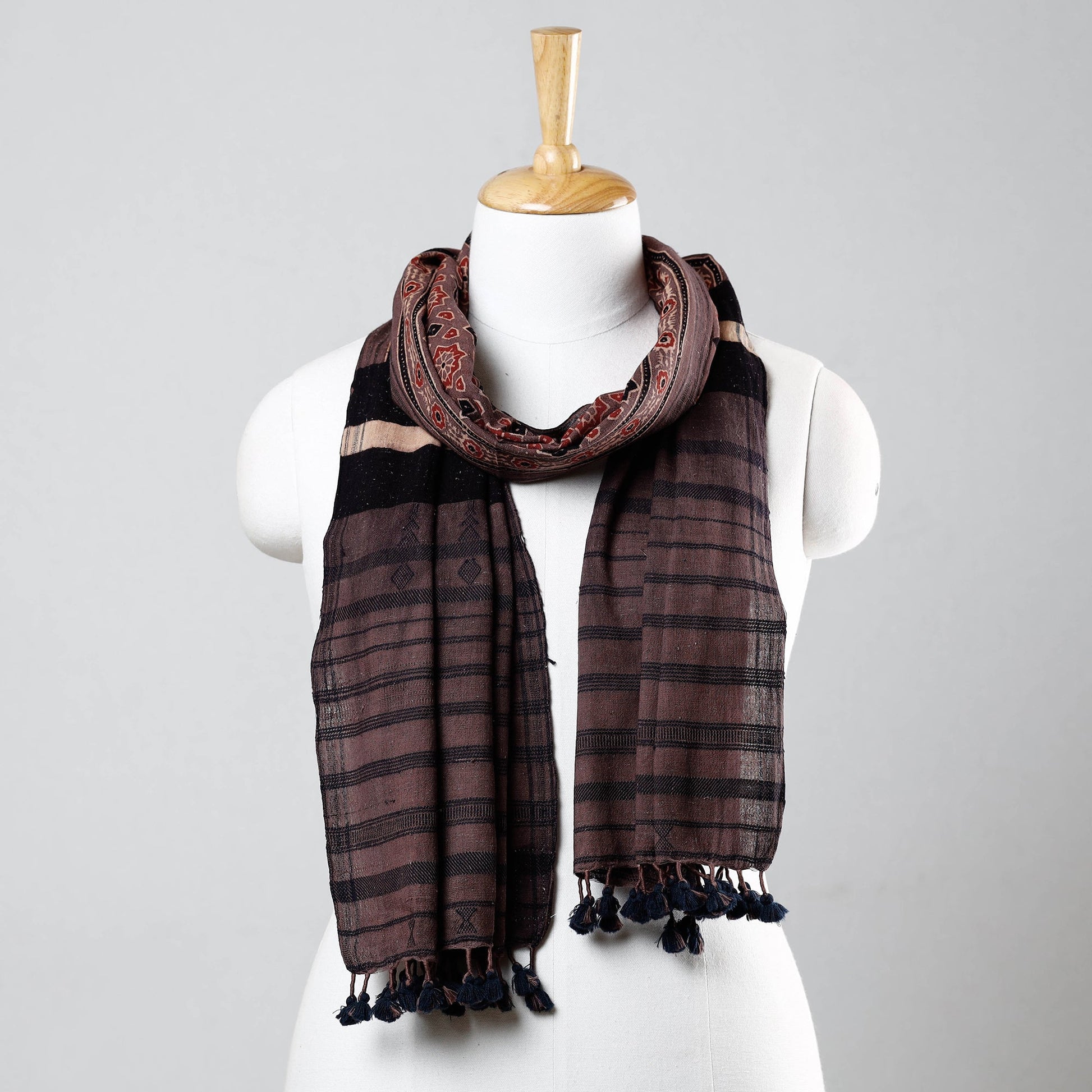 Brown - Ajrakh Prints Kutch Bhujodi Kala Cotton Handwoven Stole