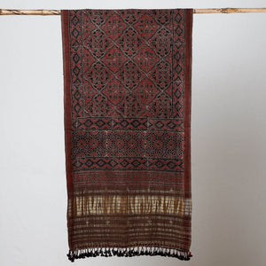 Brown - Ajrakh Prints Kutch Bhujodi Kala Cotton Handwoven Zari Work Stole