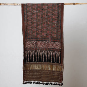 Brown - Ajrakh Prints Kutch Bhujodi Kala Cotton Handwoven Zari Work Stole