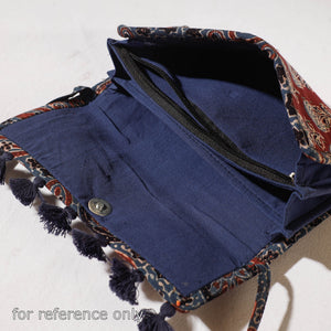 Green - Marudhara Ajrakh Printed Clutch Wallet With Tassels